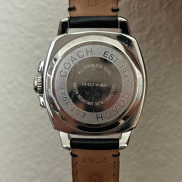 Women's Coach Boyfriend Black Patent Leather Strap Crystal Dial Watch Large - Picture 5 of 12